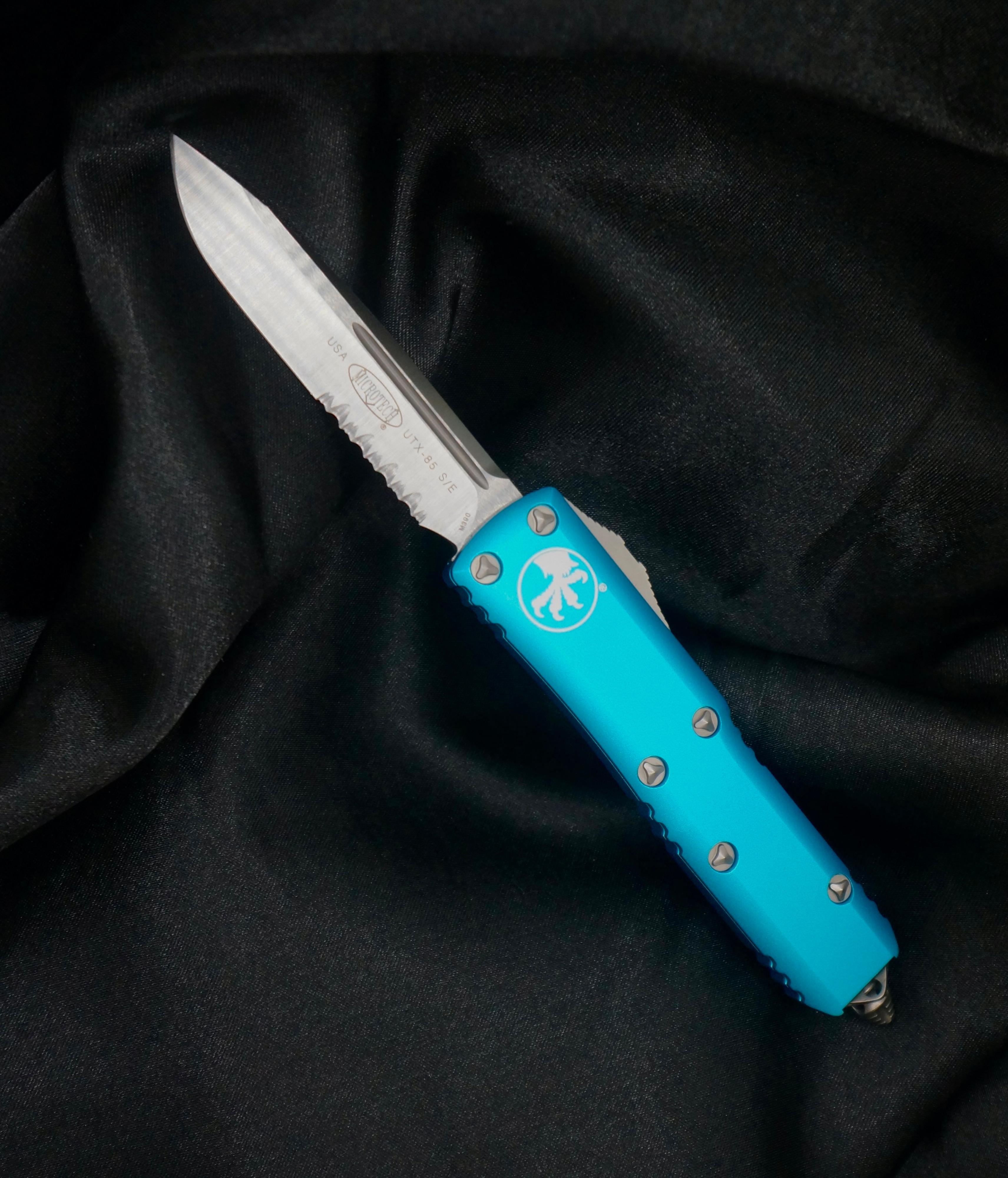 Microtech UTX85 S/E OTF Automatic Knife Turquoise 3.125 inches Satin Serr | 10000428